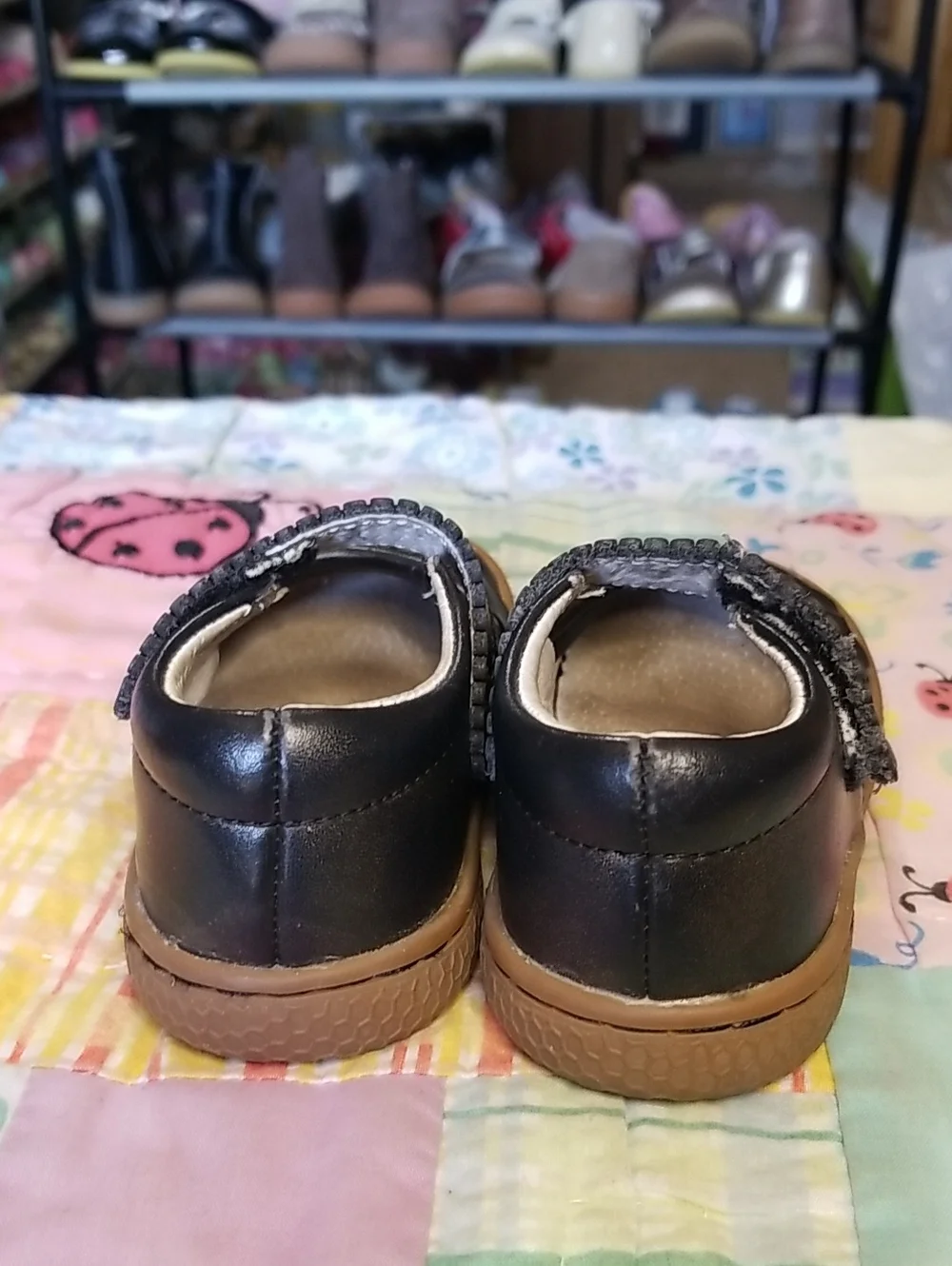 Livie & Luca Black Ruche Mary Jane Shoes with Gold Overspray Size 4